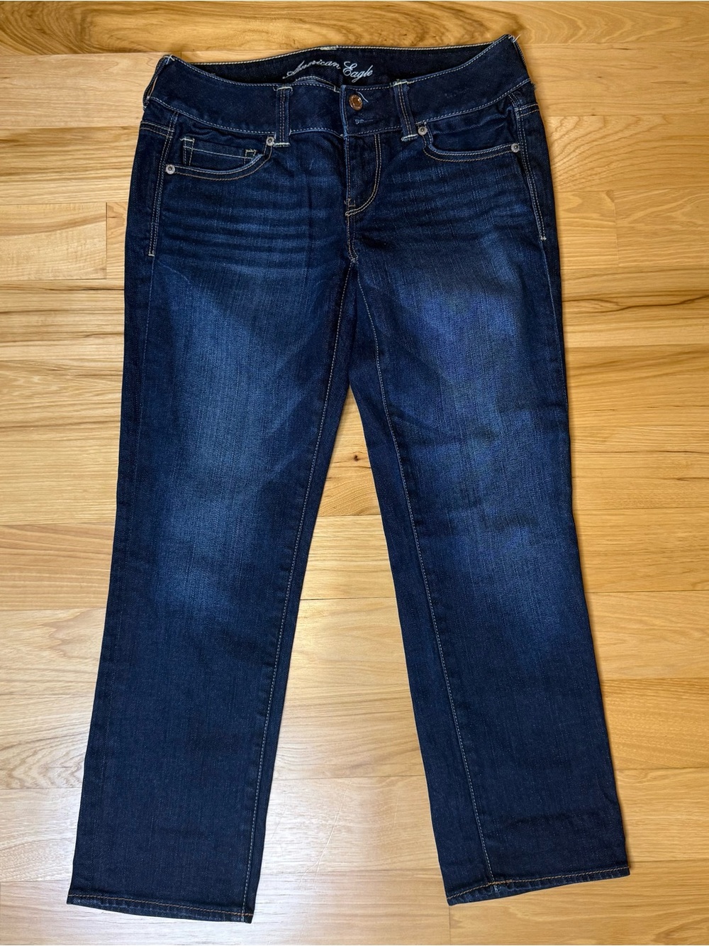 American Eagle Outfitters Women’s Dark Blue Straight crop Jeans - Picture 1 of 10